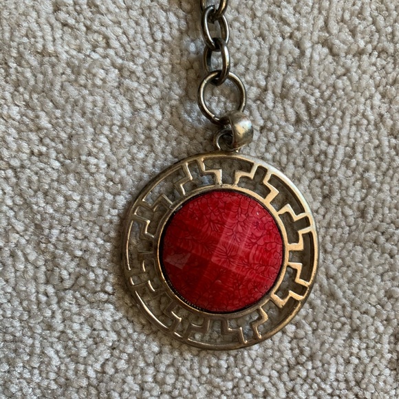 Red Stone Statement Necklace from Spain 19 inches chain - Picture 3 of 9